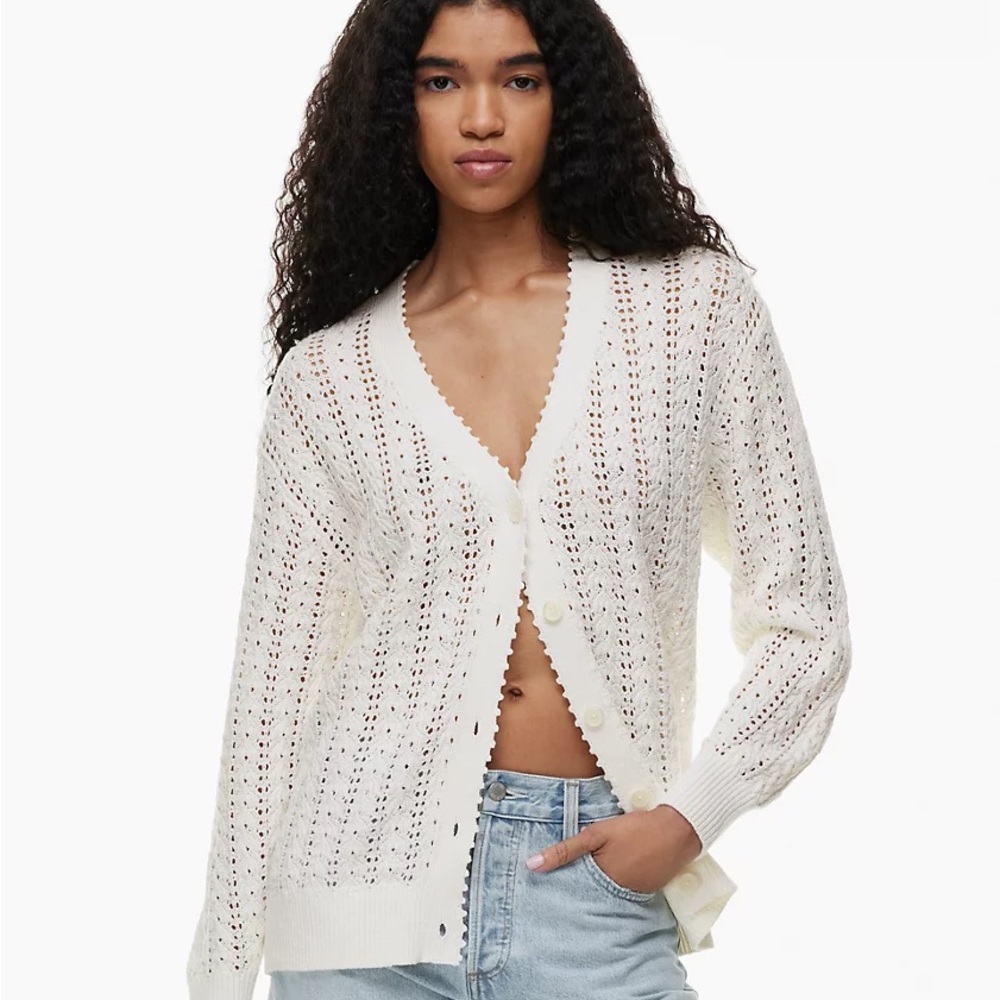 Aritzia Cream Openwork Knit Button-Front Cardigan